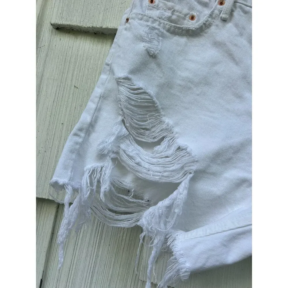 GRLFRND Jourdan‎ Tomboy White Distressed Denim Shorts 26